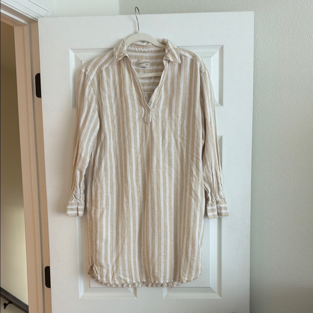 Men's Beige & White Striped Linen Blend Shirt